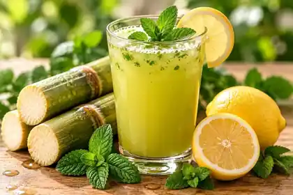 Mint Lemon Sugarcane with fresh mint and lemon