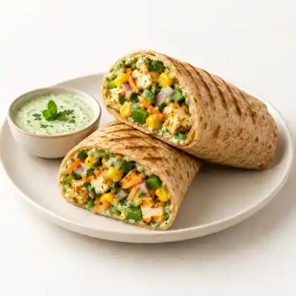 Grilled Paneer Corn Wrap cut into two halves