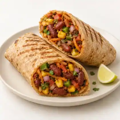 Rajma Corn Masala Wrap cut into two halves